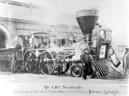Postcard of Lincoln's funeral train, the Old Nashville, that carried him across seven states and through over 400 communities.