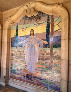One of several mosaics featuring the life of Christ on the outside of the building.